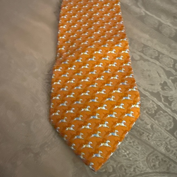 Salvatore Ferragamo Horse Print Silk Orange Tie - Picture 2 of 7